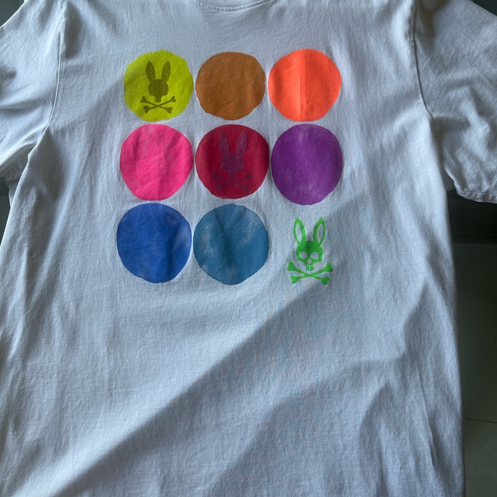 Psycho Bunny Mens T Shirt white with colors size 6
